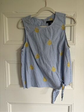 J. Crew Blue and White Striped Tank with Yellow Embroidery